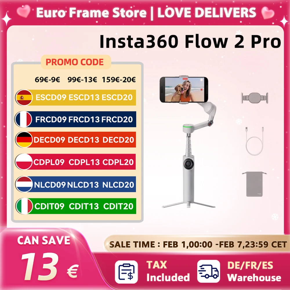 Insta360 Flow 2 Pro Handheld Gimbal Stabilizer AI Filmmaker 360 Infinite Pan Active Zoom Tracking Insta 360 Flow 2pro