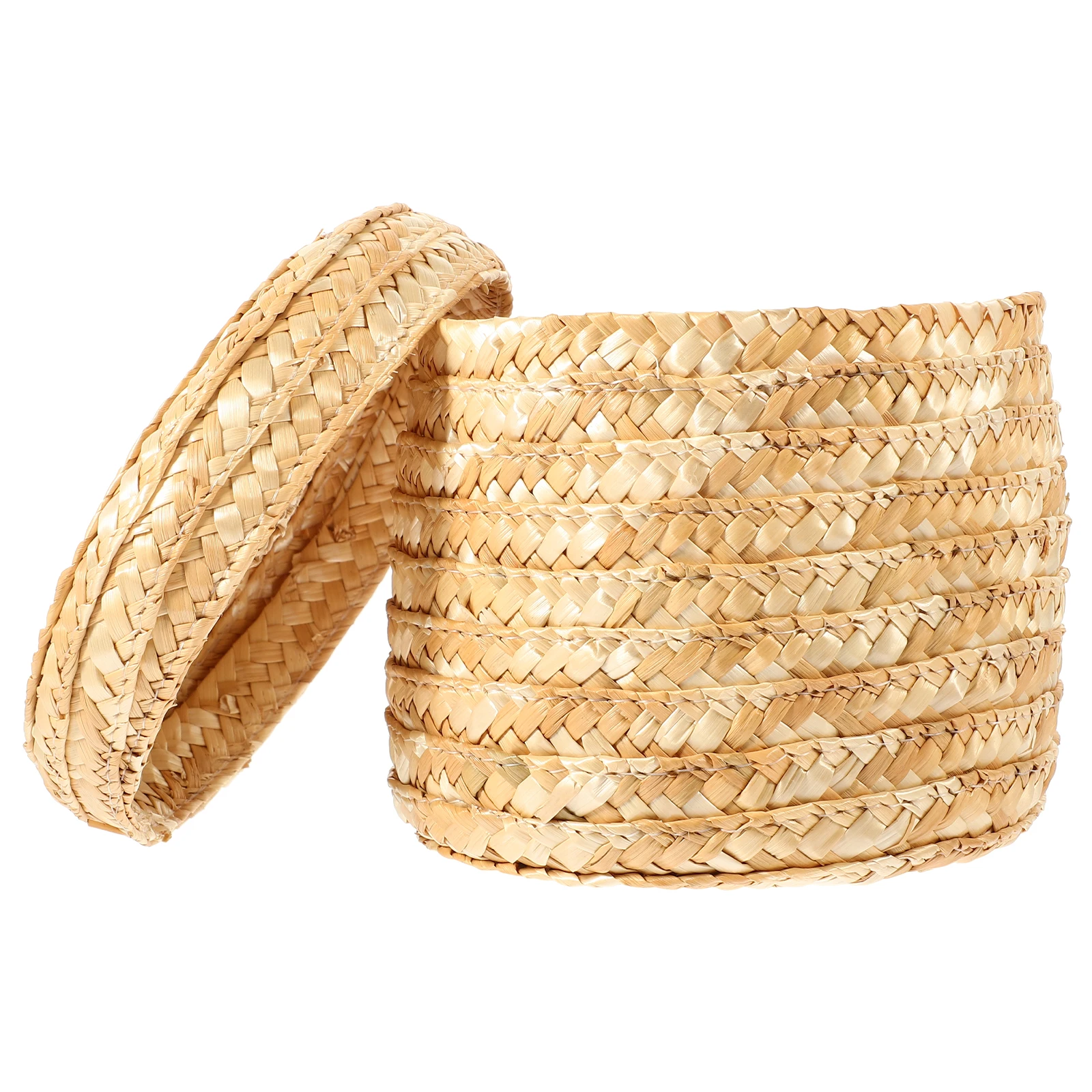 

1 Pc Straw Handwoven Storage Basket Natural Round Lid Handmade Storage Basket 14x13cm Home Decor Snack Container