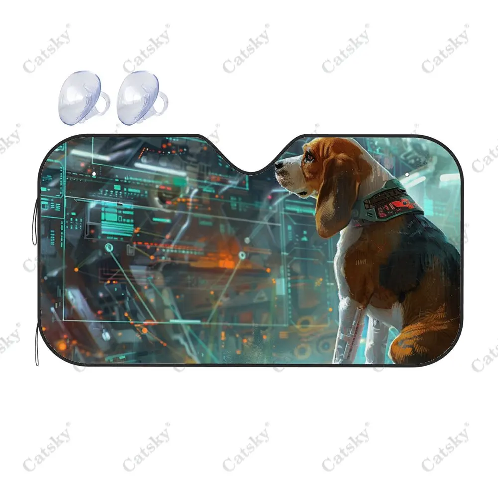 Space Station Beagle Dog Car Windshield Sunshade, Auto Accessories Front Windshield Sun Visor Blocks Uv Rays Protect Decoration