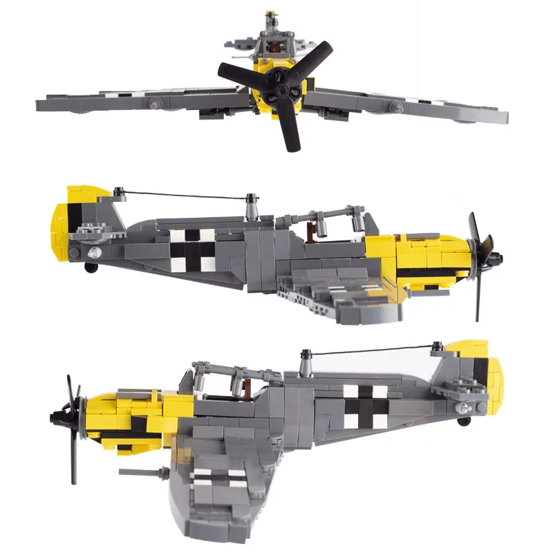 World War II German BF109 US P-51 Fighter Model Military Soldier Weapon Jets Gunship Technique Building blocks Toy Gift