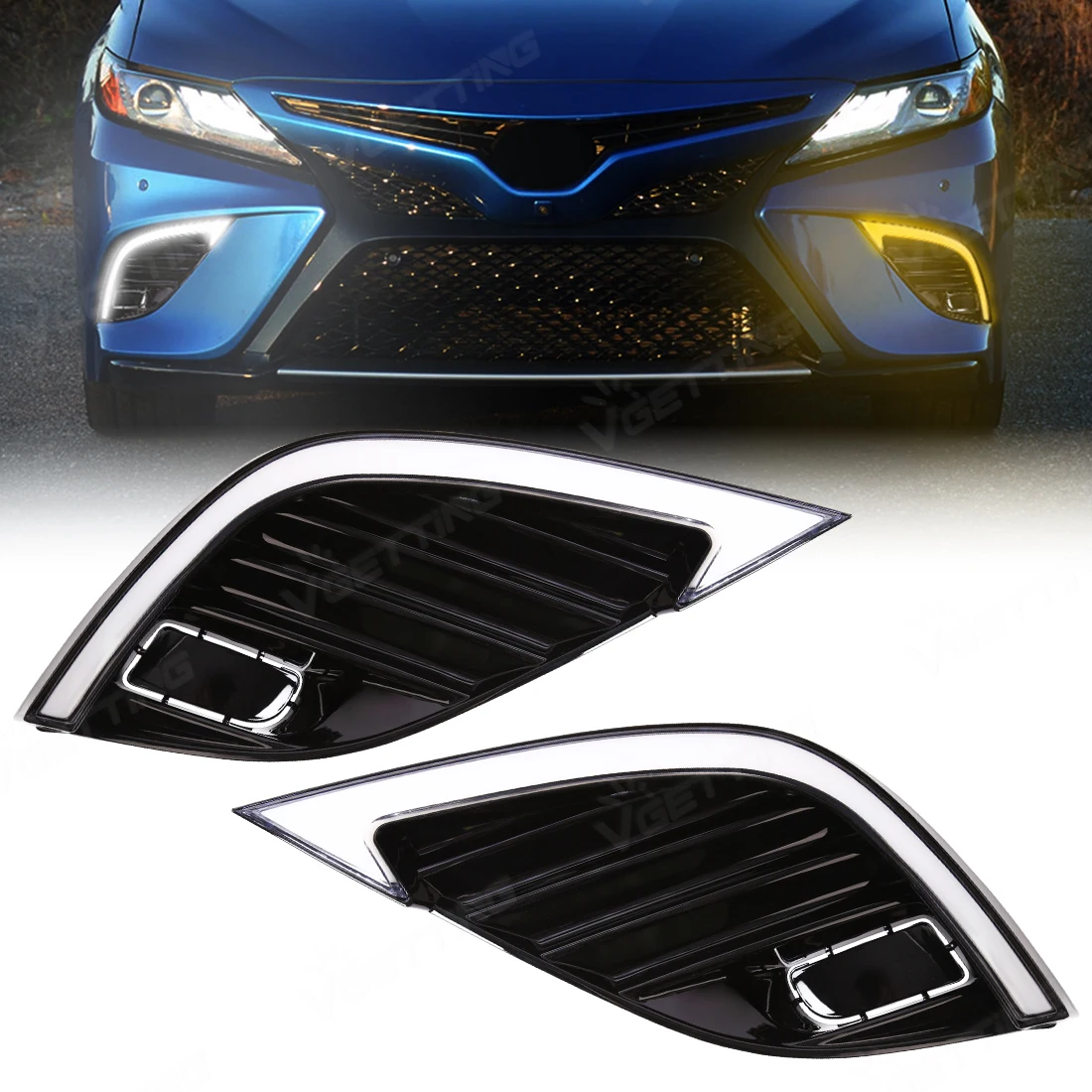 For Toyota Camry SE/XSE 2018 2019 2020 8th Generations Car Led Daytime Running Light  White Yellow Turn Signal Headlights Drivin