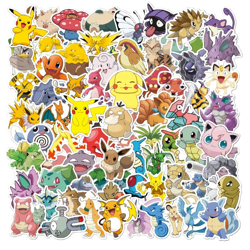 Pegatinas de Pokémon de 50/100 piezas para niños, paquete Kawaii, pegatina de Anime, cuaderno de bocetos estéticos, papelería, juguetes clásicos