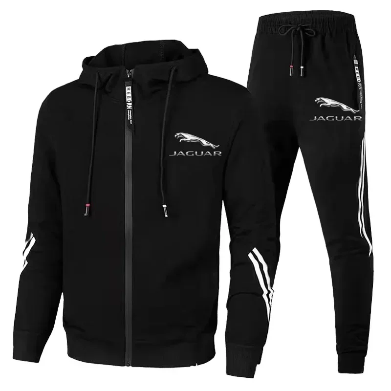 Roupa esportiva com estampa de logotipo Jaguar Auto masculino, calça com capuz, roupa de ginástica, conjunto de 2 peças, 2023