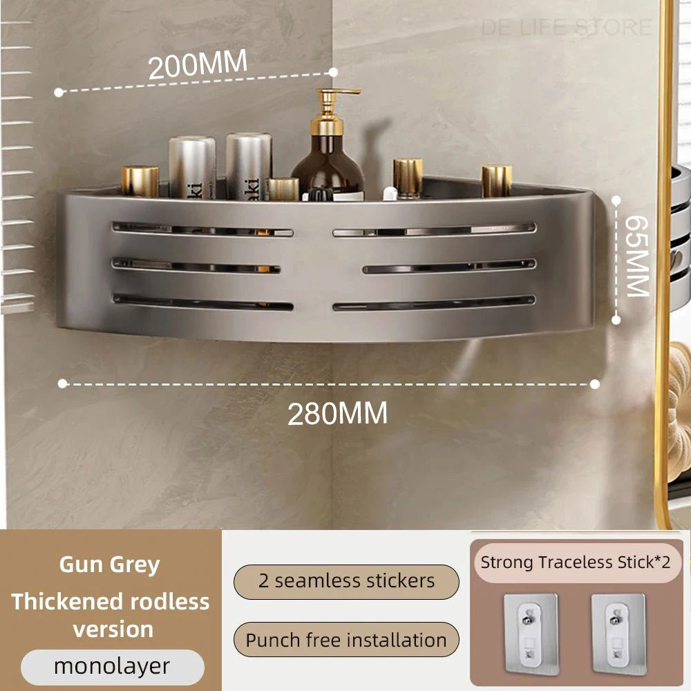 1-2PCS Badkamer Hoekplank met Plastic Haak Handdoekstang Geen Boorruimte Aluminium Douche Opbergrek Badkamer Organizer