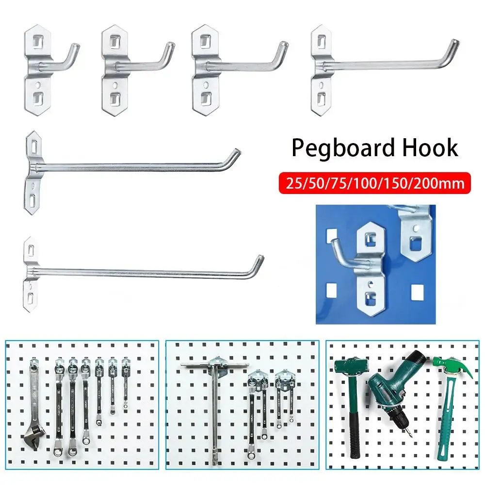 1Pcs Storage Rack Hole Board Hook Hardware Tool Hammer/Pliers Oblique Hanger Steel 25/50/75/100/150/200mm Pegboard Hook