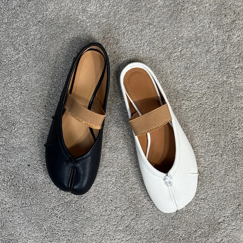 Womens Genuine Leather Ballet Flats Black Sheepskin Pleated Tibi SplitToe Shoes Fashion Mules Designer Footwear