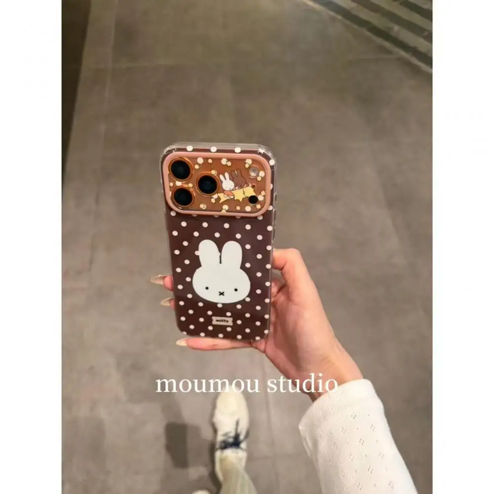 เคสโทรศัพท์มิฟฟี่ บันนี่ ลายจุด สำหรับไอโฟนสีน้ำตาล เคสใสกันกระแทกพร้อมลายดาว ลายการ์ตูนกระต่าย ฝาครอบโทรศัพท์