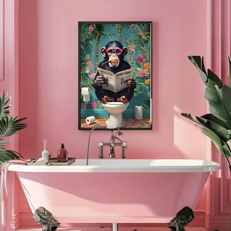Modern Art Interesting Orangutans Reading Newspapers on The Toilet Wall Art Canvas Paintings Bedroom Living Room Wall Home Decor - Image 4