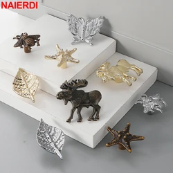 NAIERDI Retro Cabinet Knobs Plant Animal Shape Furniture Handle Zinc Alloy Drawer Dresser Knobs Gold Kitchen Handles Door Pulls