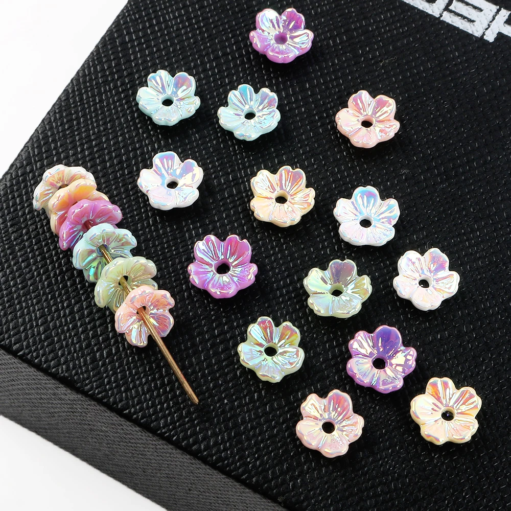 30pcs 8mm Multicolour AB Small Flower Resin Beads Cap Loose Spacer Beads For Jewelry Making Diy Bracelet Necklace Accessories