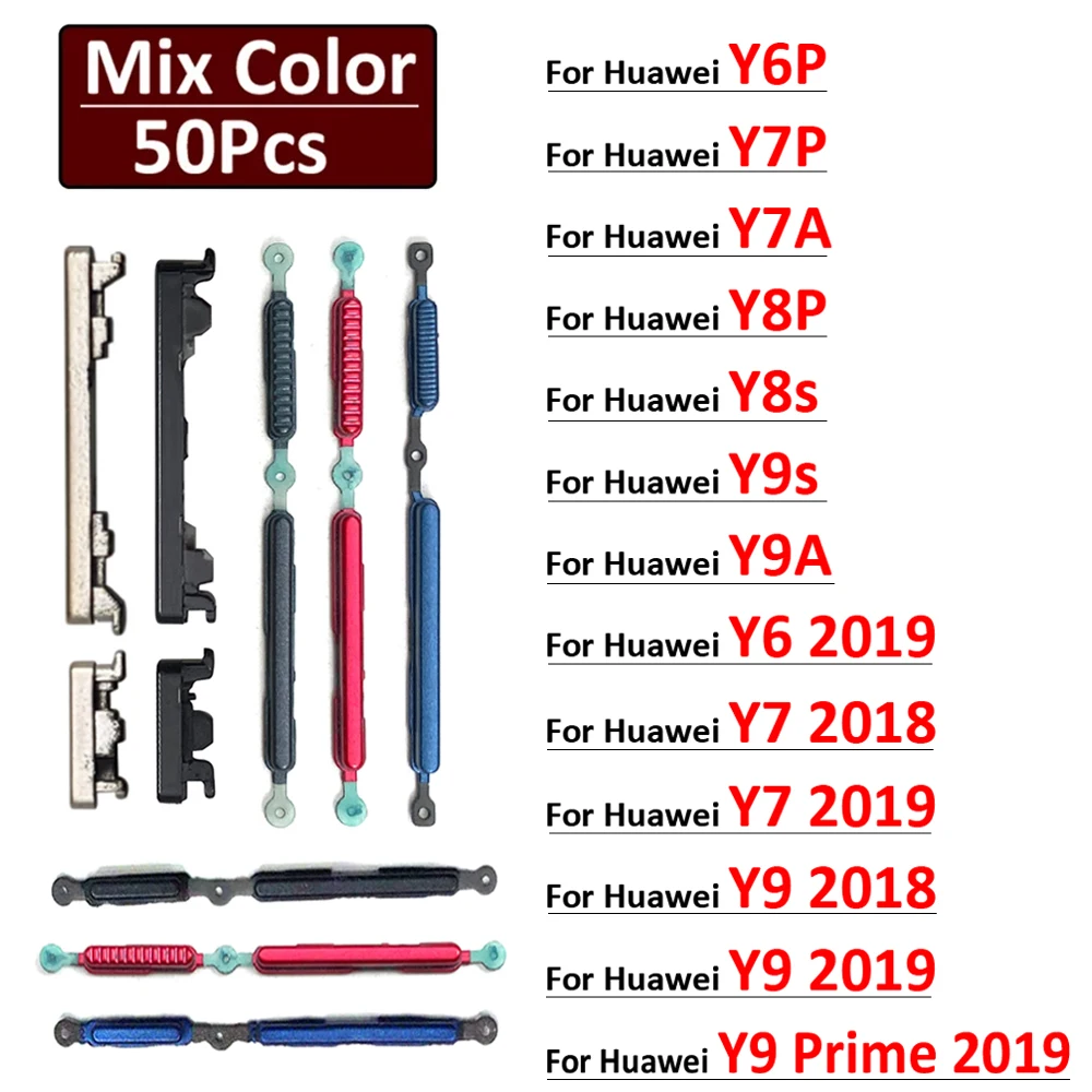 

50Pcs, New For Huawei Y5P Y6P Y7P Y7A Y8s Y8P Y9s Y9A Y6 Y7 Y9 Prime 2018 2019 Power Button Volume Side Button Key