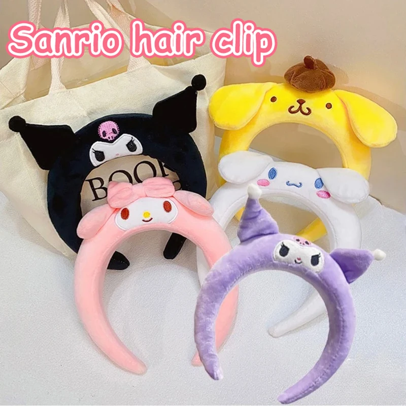 Sanrio Face Wash Headband Kuromi Melody Cinnamoroll Cartoon Plush Wash Face Hair Band Non Slip Wash Bandage Hair Accessories