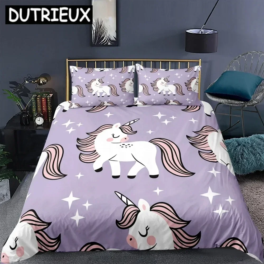 3D Unicorn Kids Duvet Cover Animal Print Girl Bed Linen With Pillowcase Cartoon Quilt Comforter Home Decor Bedding Sets