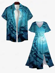 Print Plus Size Matching Hawaii Beach Outfit For Couple платье женское платье женское Spiral Diver Fish Ombre Seabed