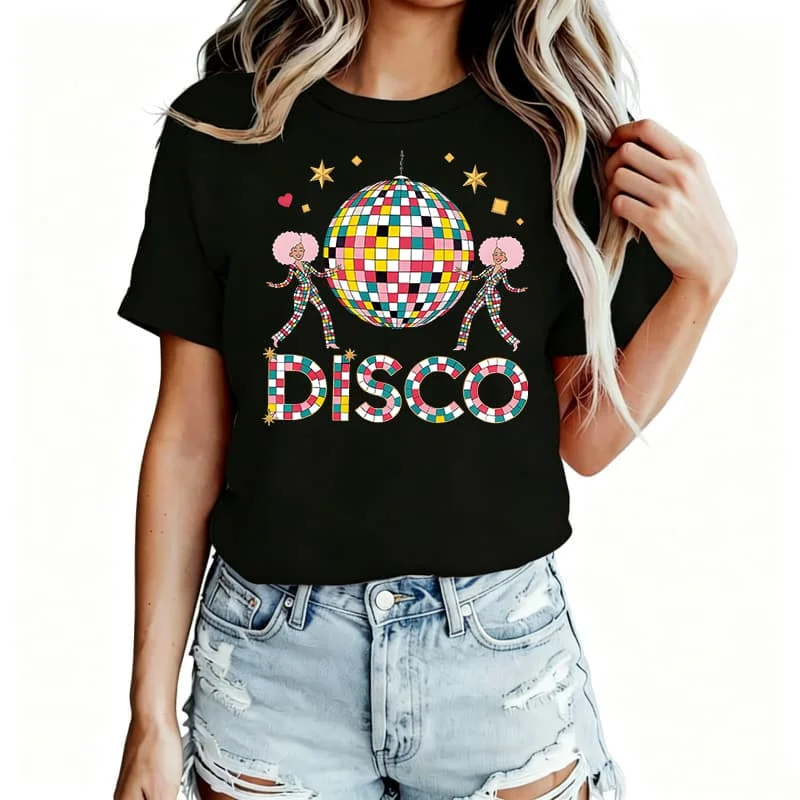 Disco Graphic Women's T-Shirt 100% Cotton Funny Graphic Short Sleeve Tee Novelty Shirt Casual Crew Neck Top S-5Xl