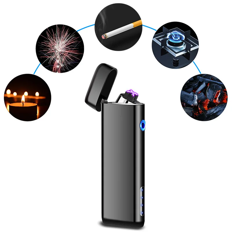 Mini Cross Dual Arc USB Lighter Touch Sensing Portable Outdoor Windproof Plasma Pulse Flameless Metal Lighter Men\'s Women\'s Gift