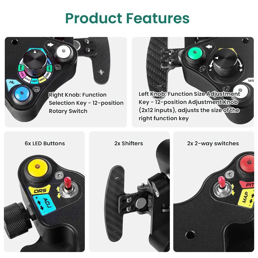 SIMSONN Carbon Fiber USB Racing Steering Wheel HUB Sim Racing Steering Wheel Switch Button Plate Center Control Box
