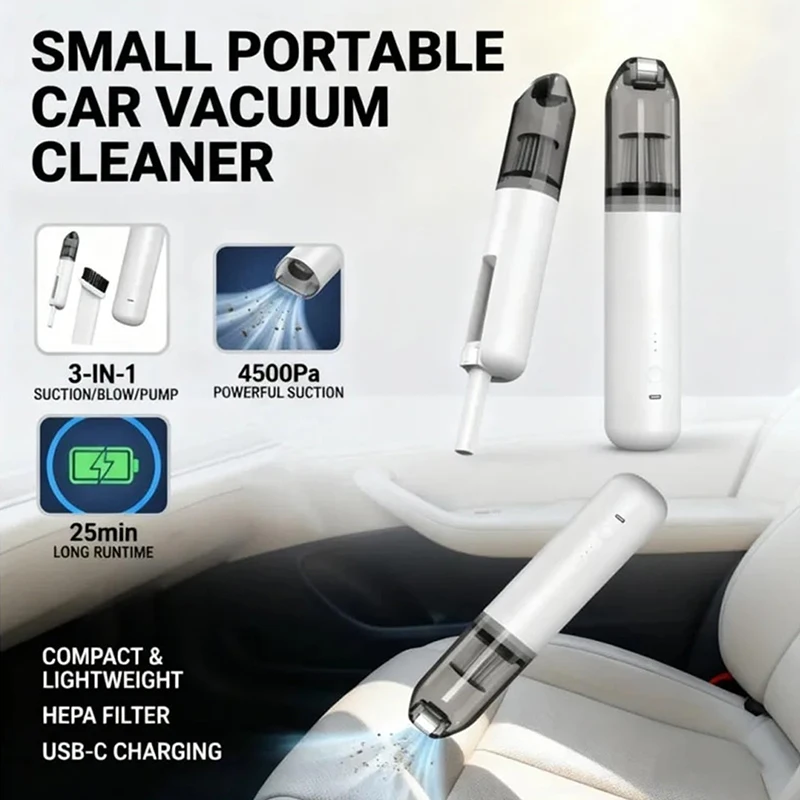 

Handheld Cordless Car Vacuum Cleaner Portable Blower Suction for Car Pet Hair Cleaning Carpet Ledge Desktop Vacuuming Accessory