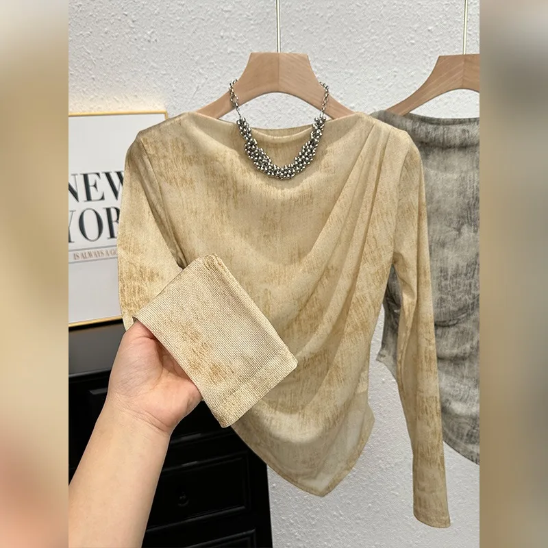 女性用長袖Tシャツ,絞り染め,不規則なトップス,痩身,日焼け止め,韓国のファッション,カジュアル,デザイン