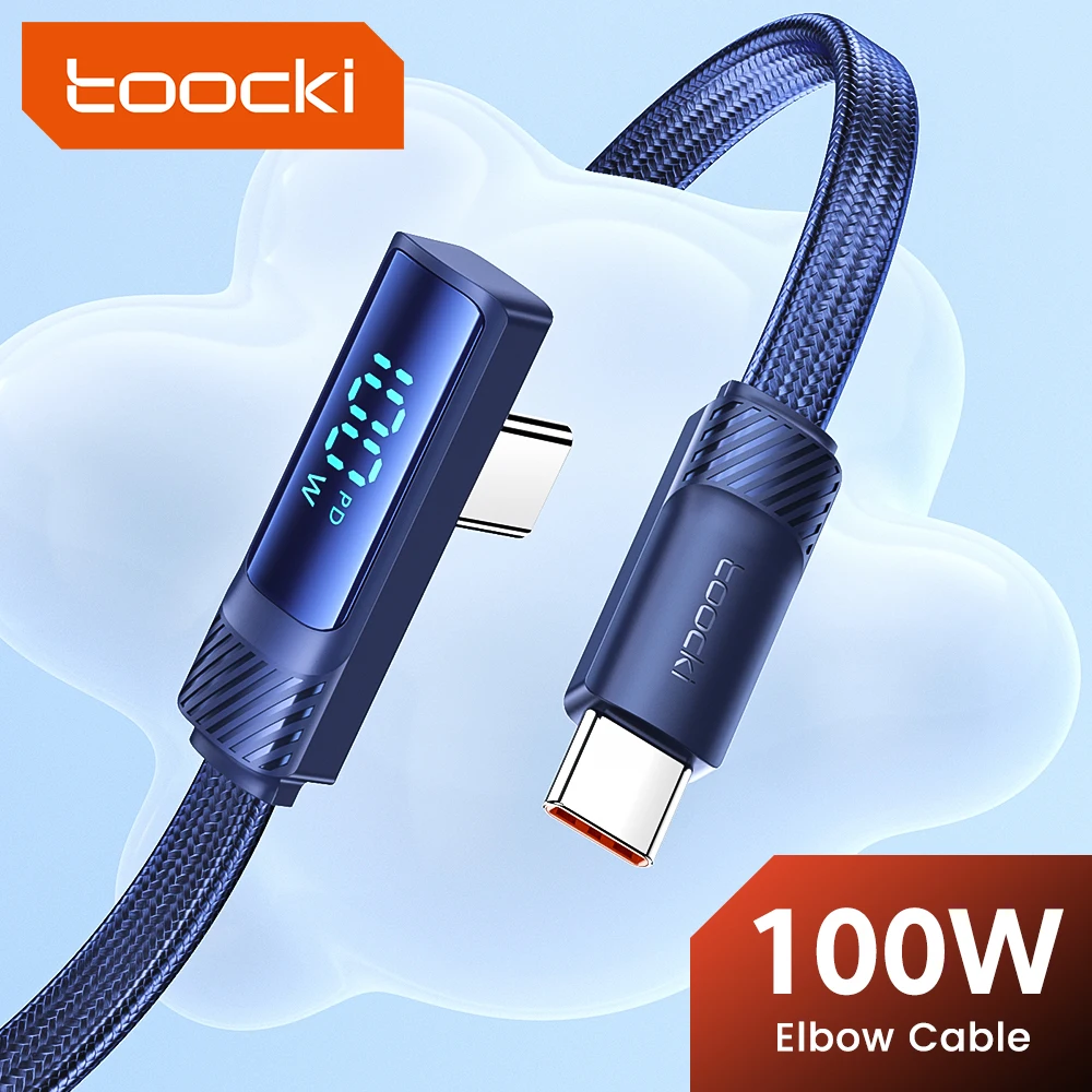 Toocki PD 100W Type C To Type C Cable 90 Degree Angle Digital Display For Huawei Mate60 Samsung Xiaomi Applebook USB C Data Cord