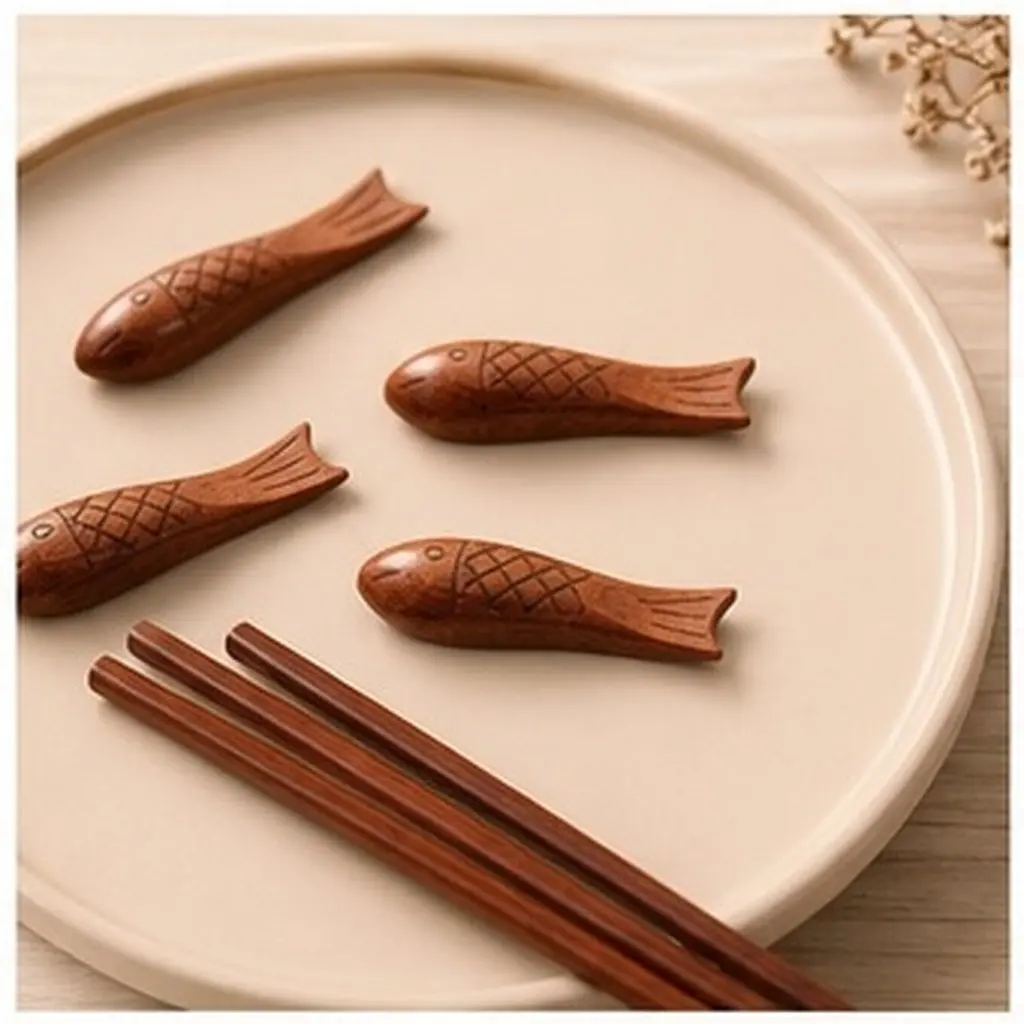 4Pcs Fish Shaped Wooden Chopstick Rests High Quality Natural Wood Chopsticks Stand Prevent Rolling Contamination Easy Storage