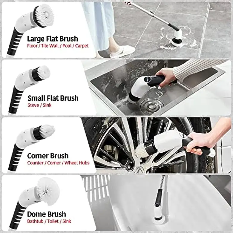 Electric Cordless Cleaning Brush Portable Handheld Spin Scrubber with 4 Replaceable Heads for Bathroom Tile Floor Bathtub