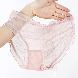 Mesh Transparent Sexy Lace Bow Thin Breathable Women's Underwear High Elasticity Japanese Style Lovely Sweety Panties