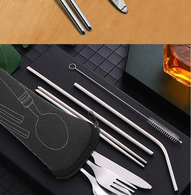 3-teiliges/4-teiliges/7-teiliges Picknick-Besteckset, Reise-Besteckset mit Etui, Tragbare Tasche für Abendessen, Haushalt, Reisen, Camping, Löffel – Detail 2