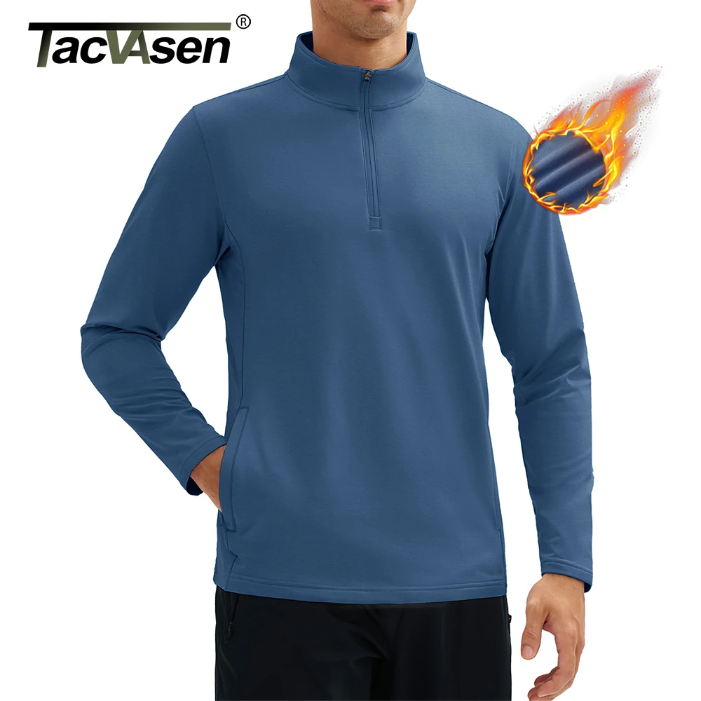 TACVASEN Fleece Lined Sports Sweater Mens 1/4 Zip Pullover Water Resistant Warm Sweatshirt Lightweight Gym Running T Shirt Male