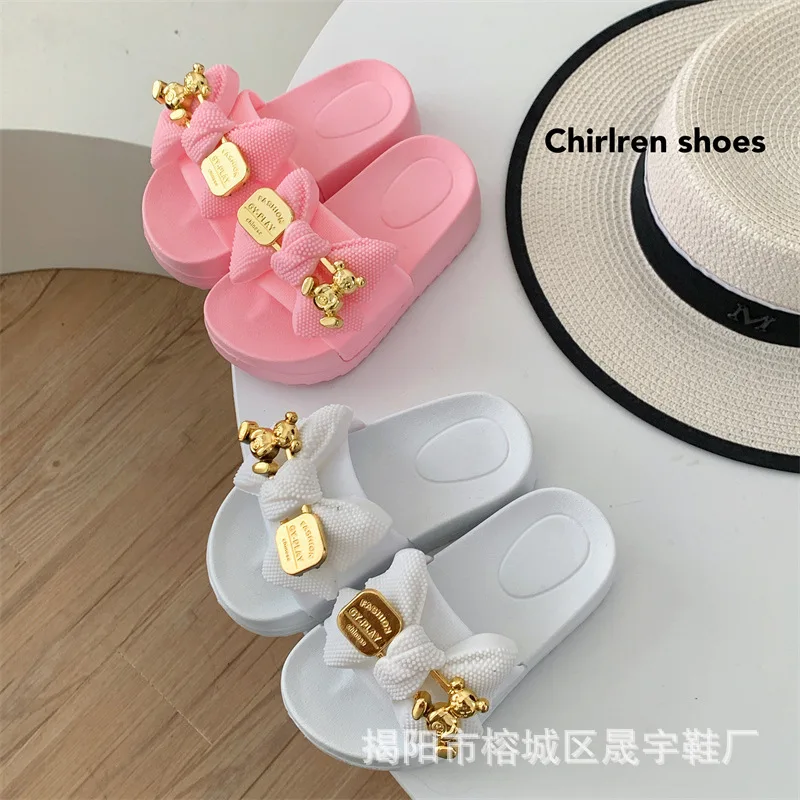 Fashion Eva Slippers Bow Bear Decor Soft Non Slip Slides Open Toe Casual Indoor Outdoor Home Bathroom Shower Footwear Outdoors