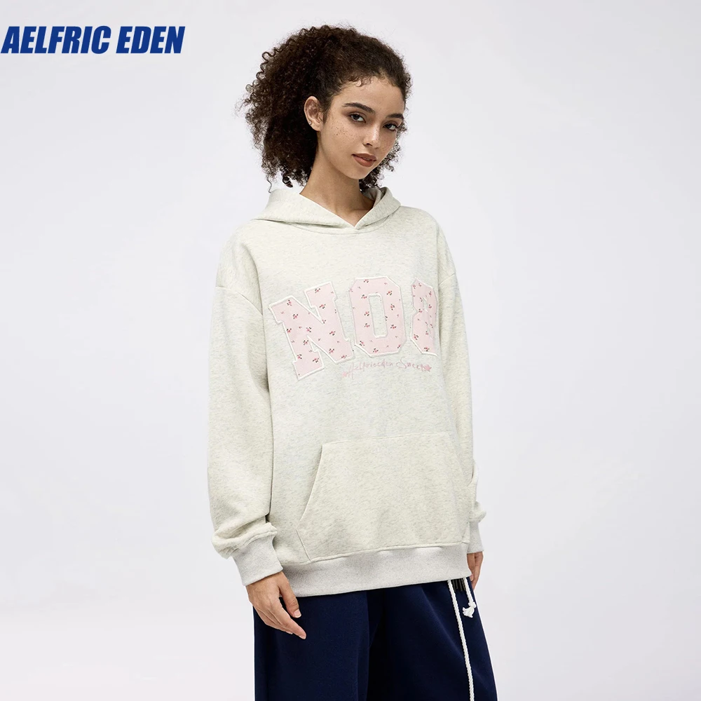 Aelfric Eden Blumen stickerei Nummer Hoodie Sweatshirt Mode Streetwear Y2k Hip Hop lose Baumwolle Kapuze Harajuku Tops