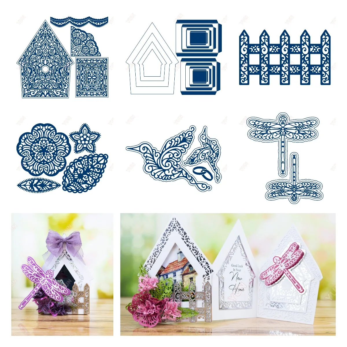 

Delicate Dove Birdhouse Dragonflies Picket Fence Metal Cutting Dies and Stamps DIY Scrapbooking Stencil Paper Handmade Album