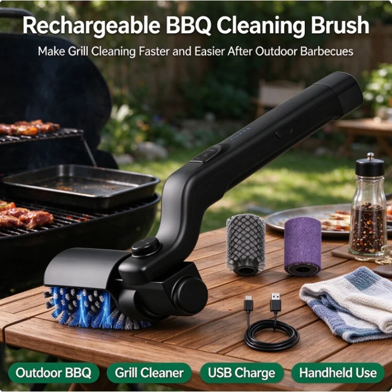 Stocking Stuffers Christmas Gift 2 in 1 Cordless Rechargeable Electric Grill Brush Stainless Steel Head 3-Speed BBQ Grate