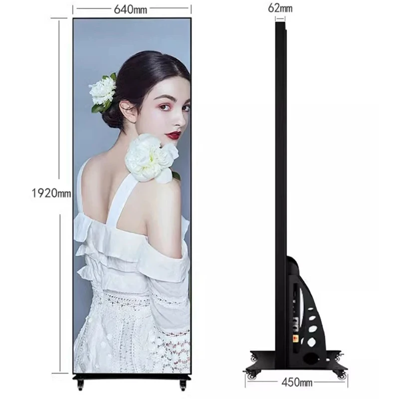 Layar Poster LED Lipat yang Dapat Dilepas untuk Promosi di Pusat Perbelanjaan, Mesin Iklan Elektronik Cermin Pintar yang Berdiri di Lantai