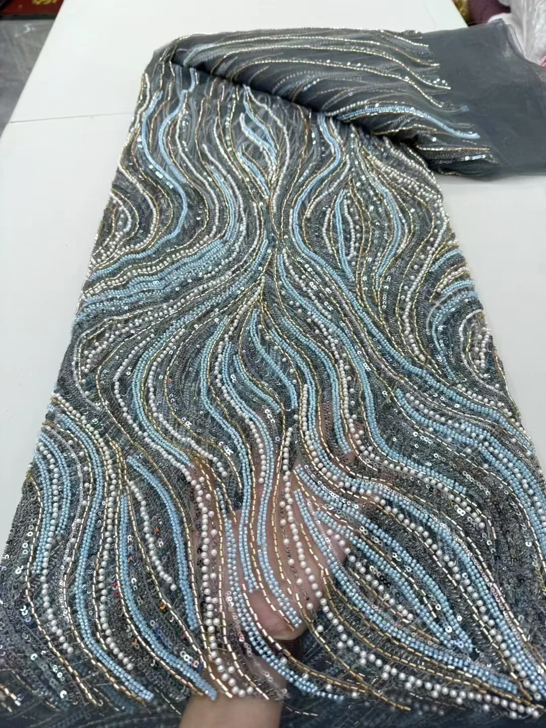 Роскошная французская шифоновая ткань, африканская тяжелая кружевная ткань с бисером, высококачественное шитье нигерийского жемчужного кружевного платья с блестками