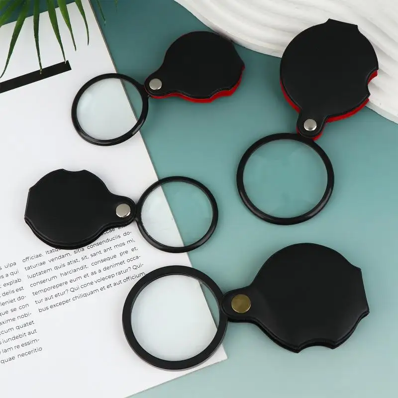 Portable Handheld 8X Read Newspaper Jewelry Gift Single Glass Lens Magnifier 50/60/70mm Leather Case Folding Magnifying Glass