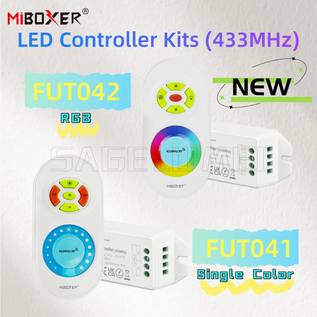 

НОВЫЕ комплекты светодиодных контроллеров MiBoxer DC12 ~ 24 В FUT041 одноцветный / FUT042 RGB K-433 МГц RF пульт дистанционного управления 6A/канал Макс. 12A