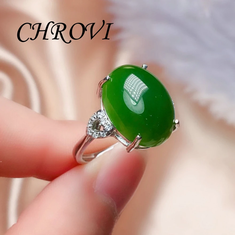 Luxuriöser Ring aus 925er Sterlingsilber mit natürlichem Jade, vergleichbar mit Jadeit, offener Ring für Damen. Retro-Fingerring-Accessoire – Detail 13