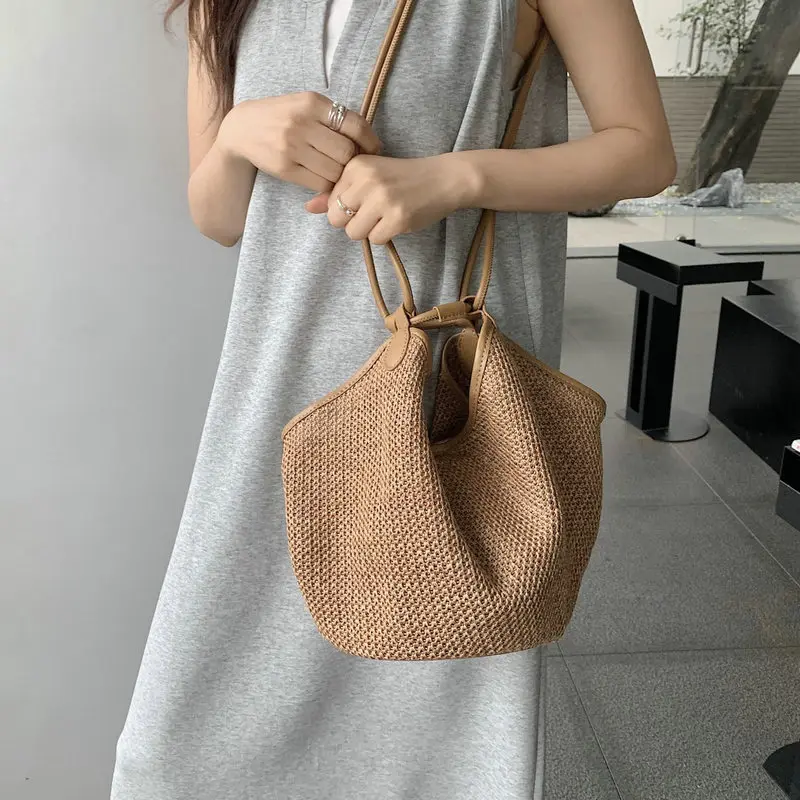 Beach Bag 2024 New Style Resort Straw Woven Bag, Handheld Single Shoulder Crossbody Straw Bag, Casual Bag