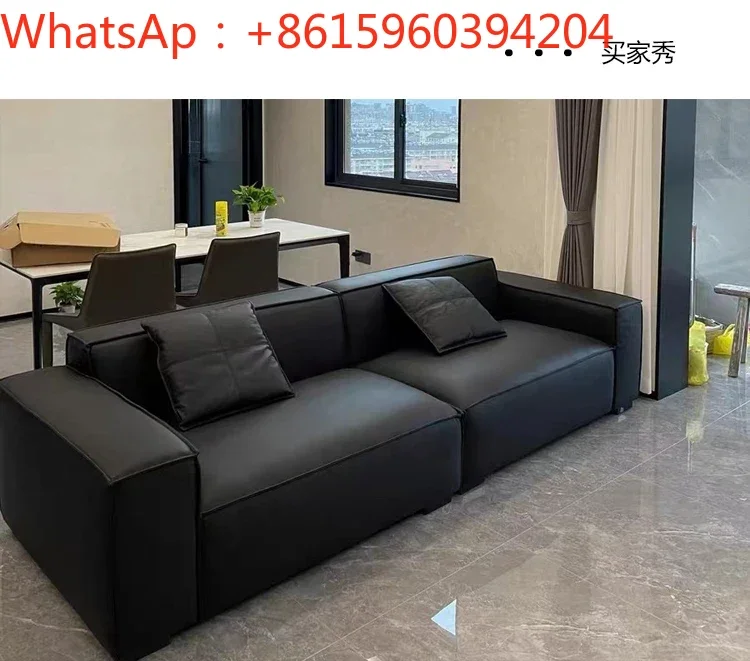 Brand high-end nappa leather sofa head layer cattle leather Italian minimalist four person straight row tofu block latex sofa