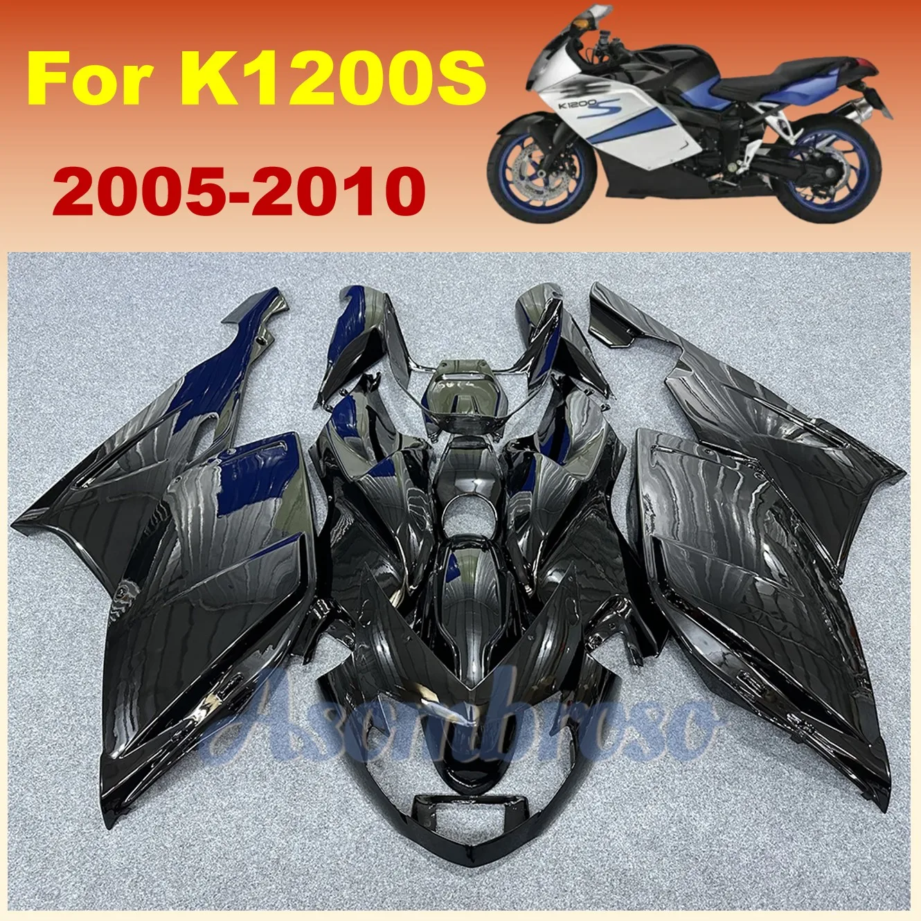 Motorcycle Accessories Fairing Kit for BMW K1200S 2005 2006 2007 2008 2009 2010 Gloss Black Bodywork set K1200 05 06 07 08 09 10