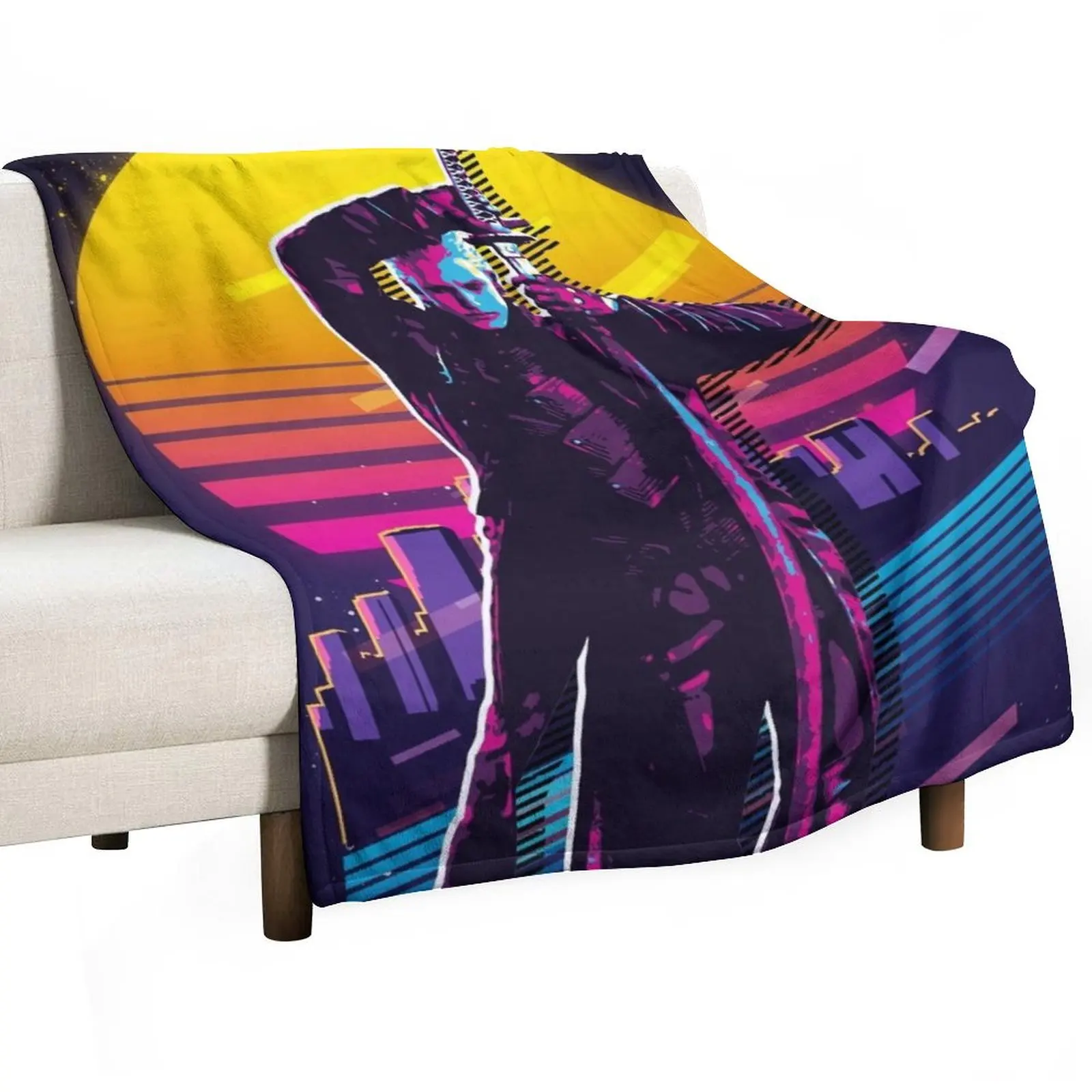 Devil May Cry - Vergil (80s Retro) Throw Blanket Thermal Plaid on the sofa Blankets