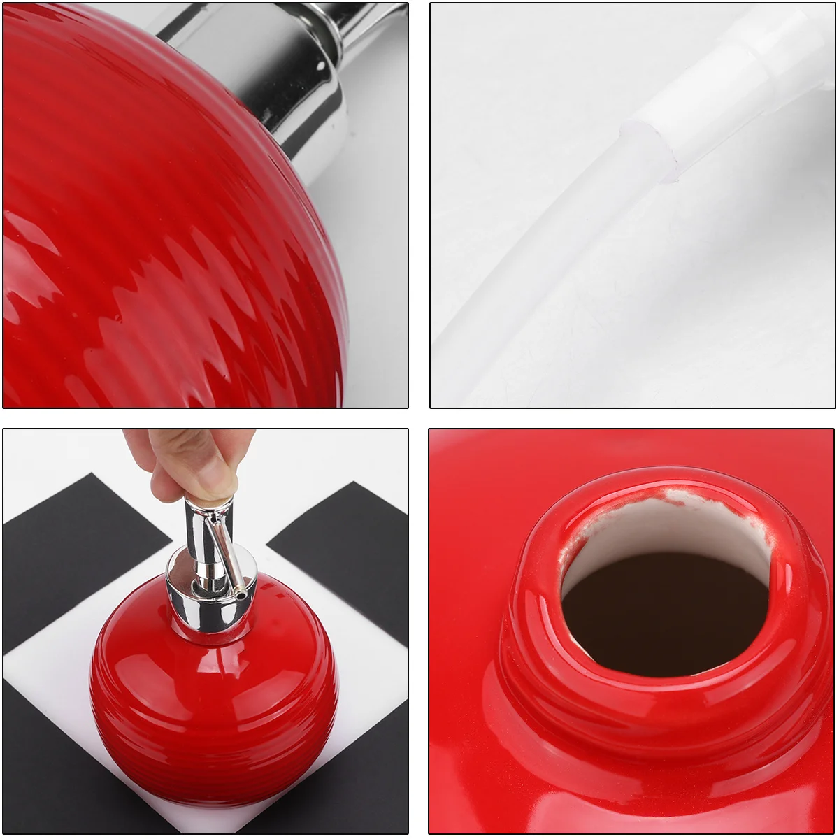 

1Pcs Ceramic Lotion Pump Bottle Press Dispenser Red Portable Squeeze Container for Travel Bathroom Makeup Packing