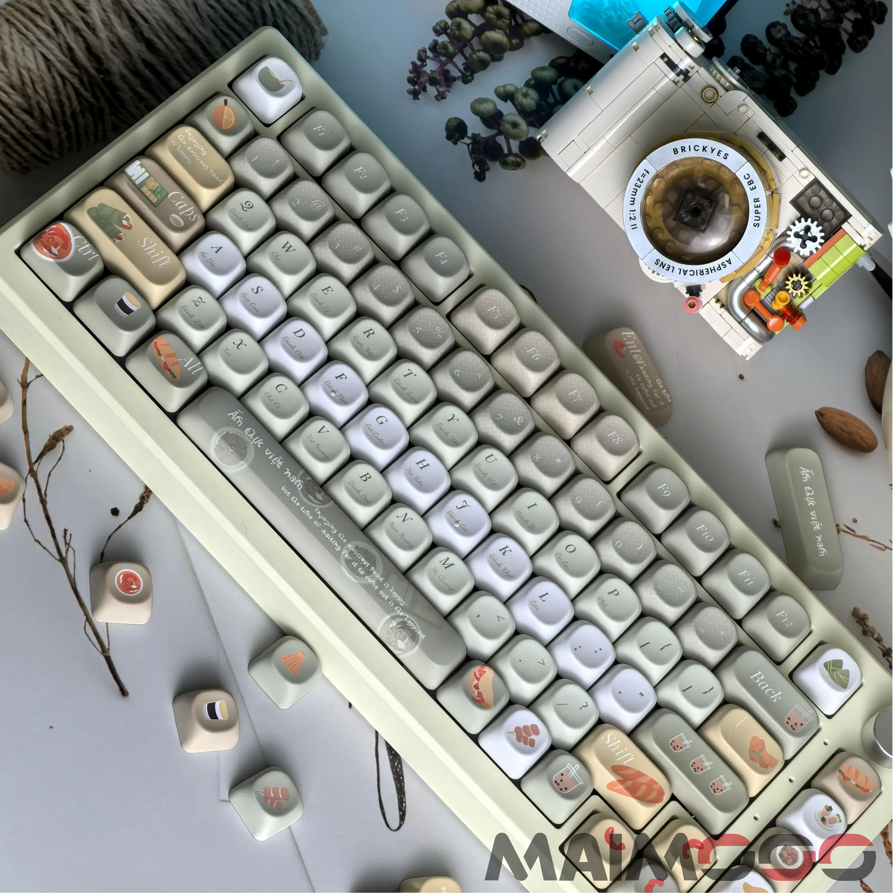 Zdjęcie 3: Szary Zielony Keycap PBT MOA Profil Wietnamski Gourmet Spring Roll Baguette Sour Soup Cute Food Keycaps DIY Klawiatura mechaniczna