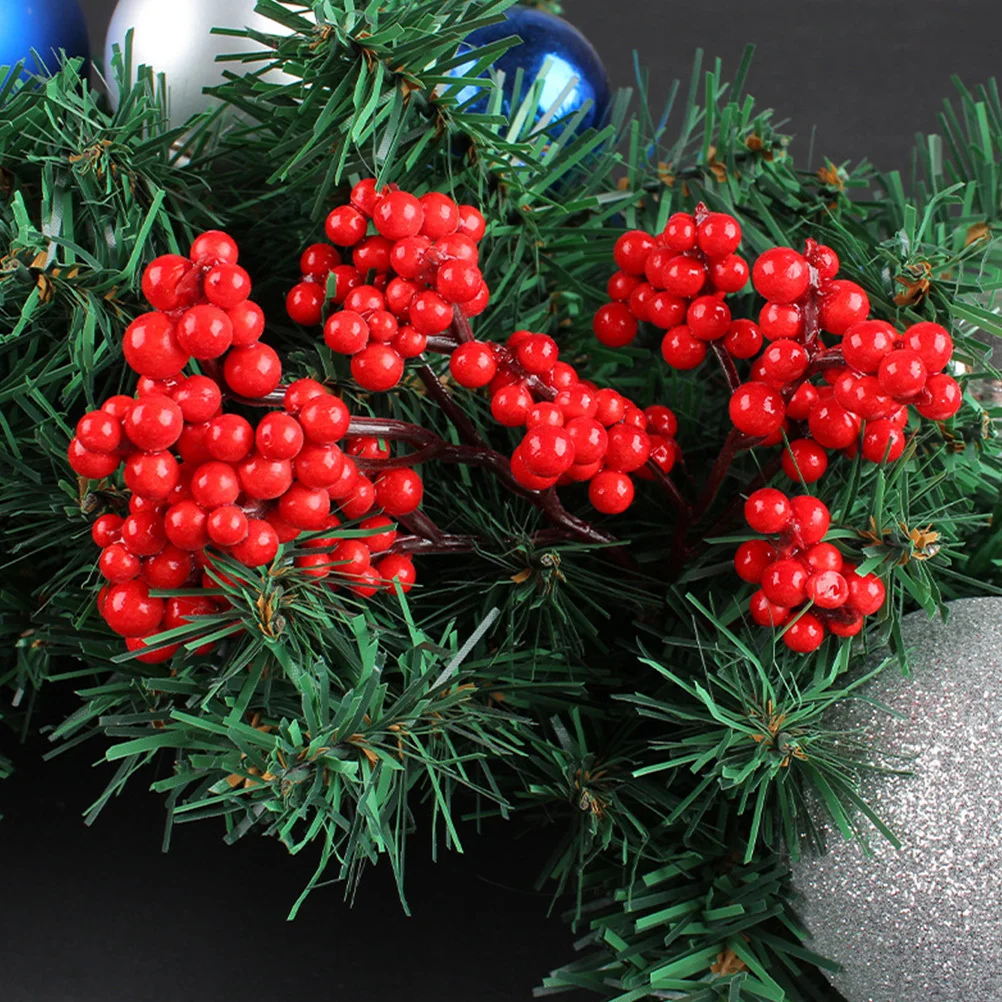 กิ่งเบอร์รี่ปลอมสีแดง 10 ชิ้น กิ่งเบอร์รี่เทียมสำหรับตกแต่งคริสต์มาส สำหรับจัดดอกไม้ DIY ของตกแต่งคริสต์มาส