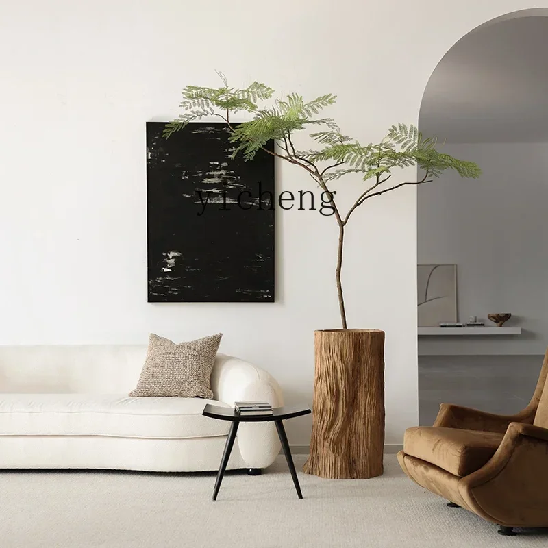 DSA  floor-to-ceiling flower ware, solid wood digging, flower growing wooden barrel, retro large vase decorative ornament