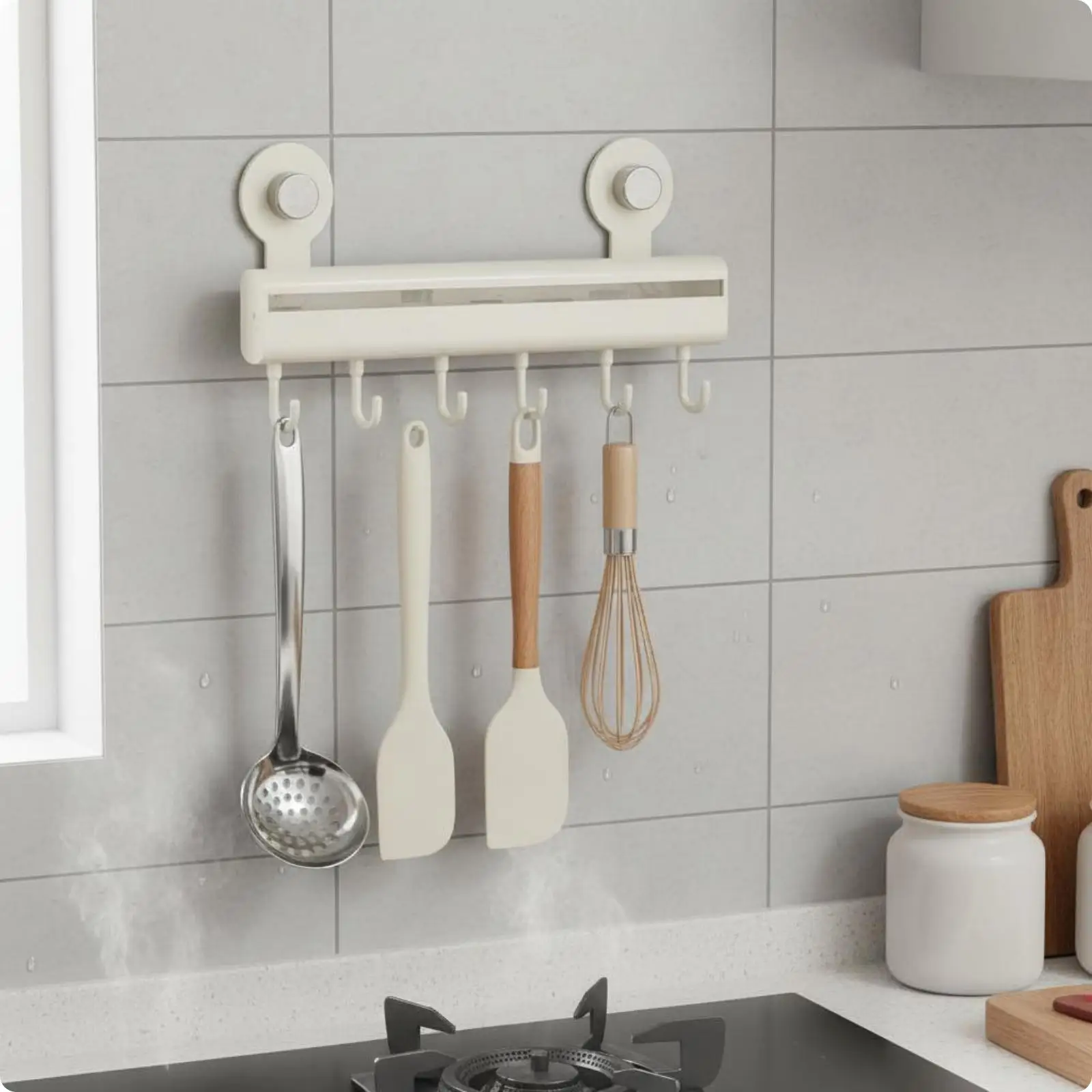 Space Saving Wall Mounted Hook Bar Kitchen Wire Rack Carbon Steel Utensil Holder for Cooking Tools