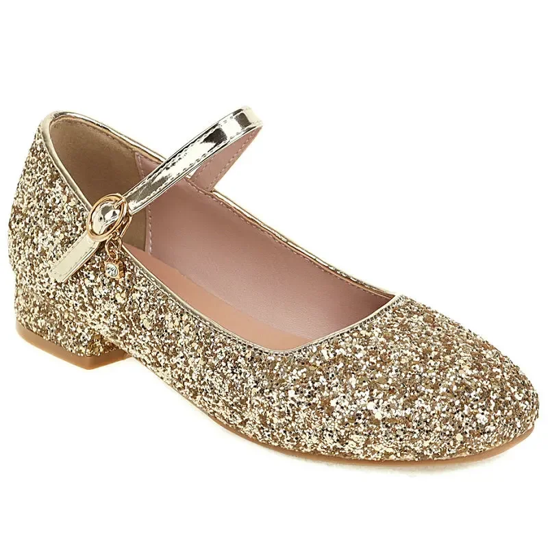 

Big Size 45 46 47 48 Round Closed Toe Glitter Bling Sequined Cloth Girls Japanese Lolita Girls Lovely Shoes Mary Janes Low Heels