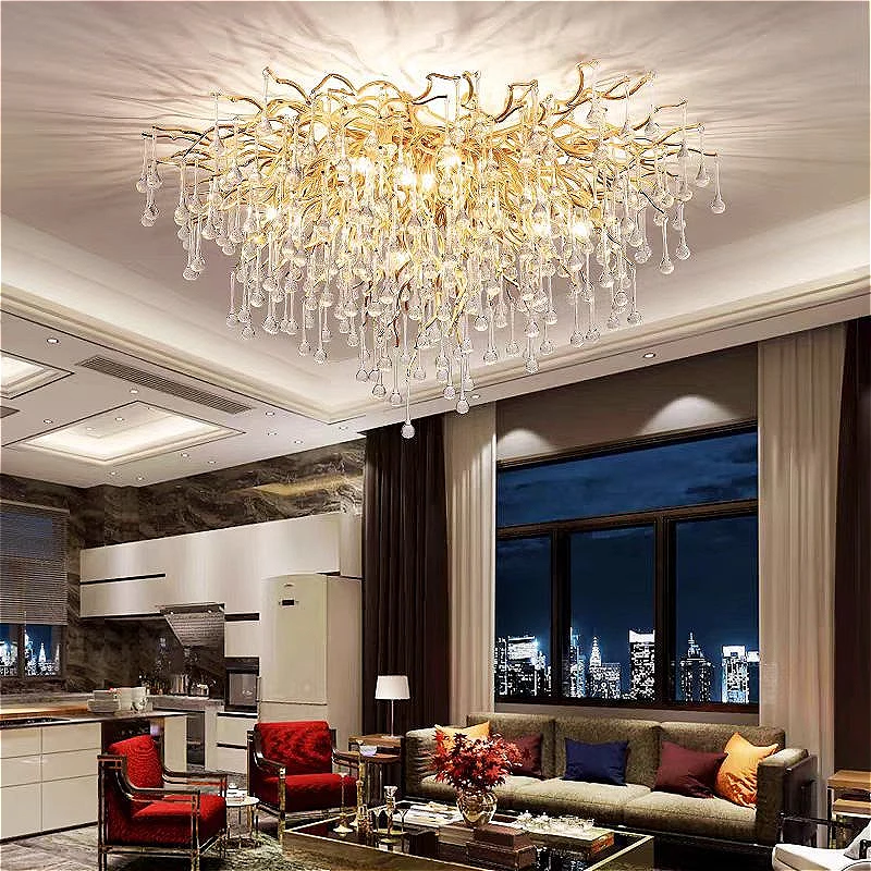 Modern Crystal LED Chandeliers Nodric Gold Sliver Luxury Ceiling Lamp for Living Room Kitchen Hotel Hall Indoor Decor Fixture