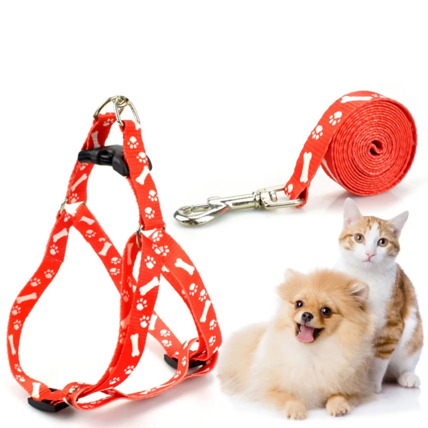 Pet Dog Bone Printing Harness and Leash Set Summer Fashion Harness  Dog Cat dog Supplise Chihuahua Adjustable Walking Puppy